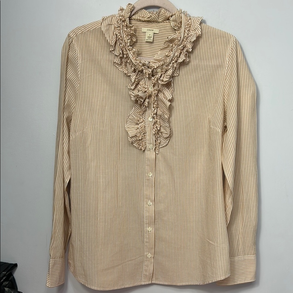 Cream Mock Neck Long Sleeve Ruffled Blouse